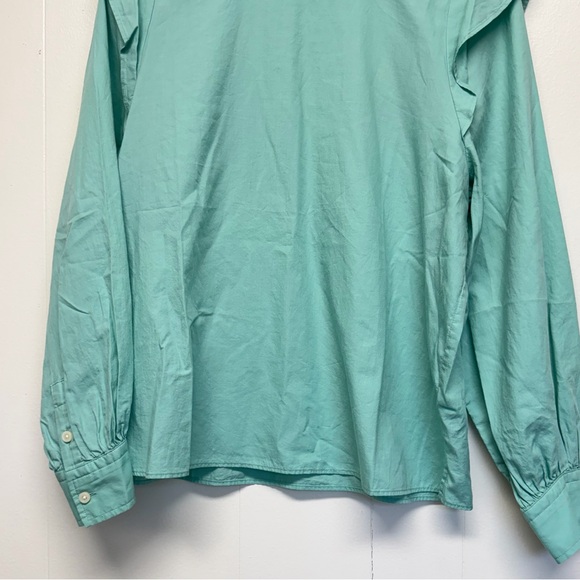 NWT EVERLANE The Wing Shoulder Mock Neck Ruffle Long Sleeve Blouse Green Size 8 - Picture 5 of 11
